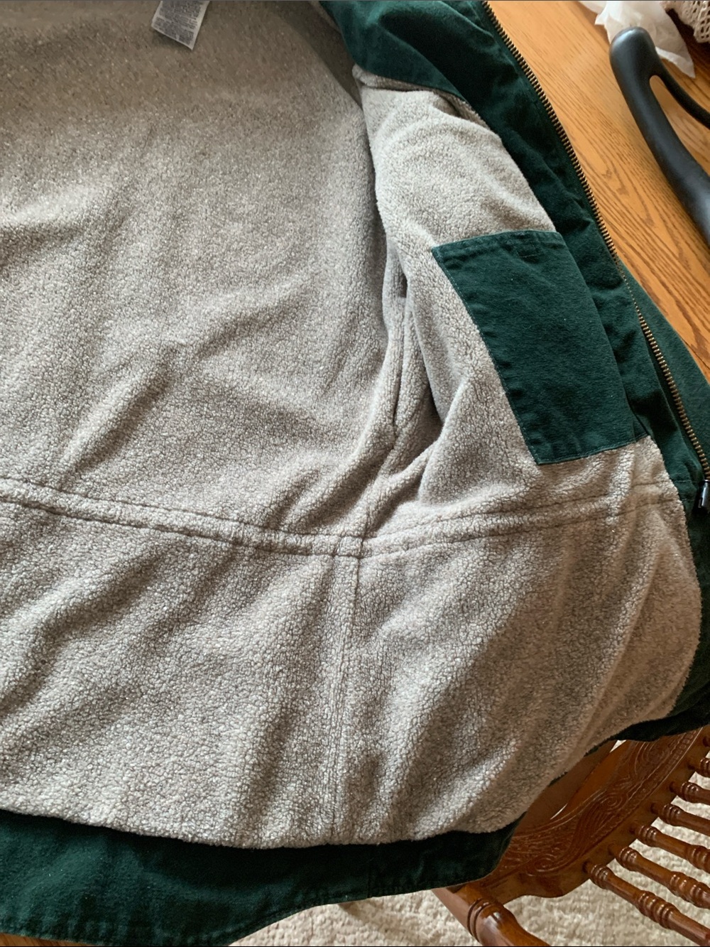 Carhartt Green Jacket with Brown Collar and Leather Logo Patch - Picture 6 of 10